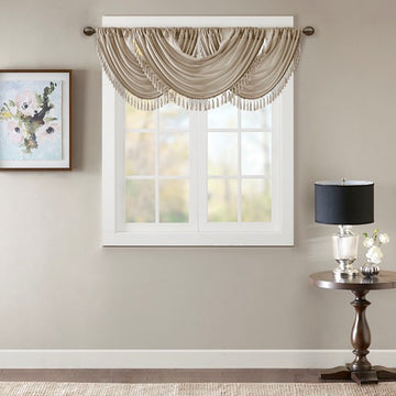 Faux Silk Waterfall Embellished Valance Champagne 38X46" Champagne Polyester