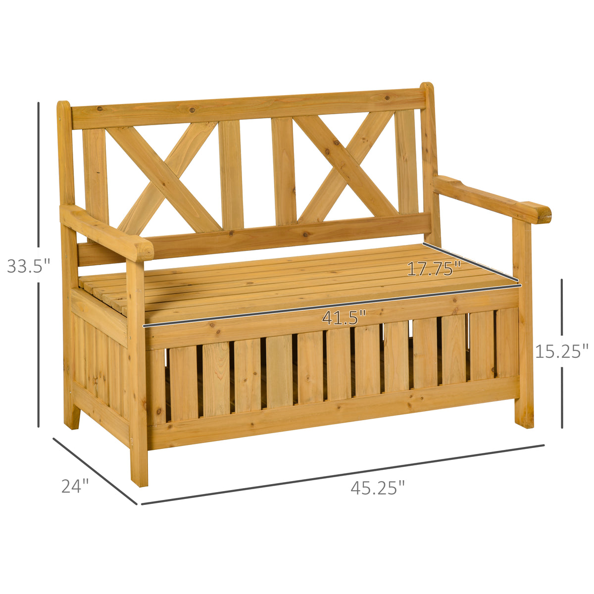 Outsunny Patio Wooden Bench With Storage Box, 29 Gallon Outdoor Storage Bench, Large Entryway Deck Box W Unique X Shape Back, For Deck, Porch & Balcony, Yellow Yellow Wood