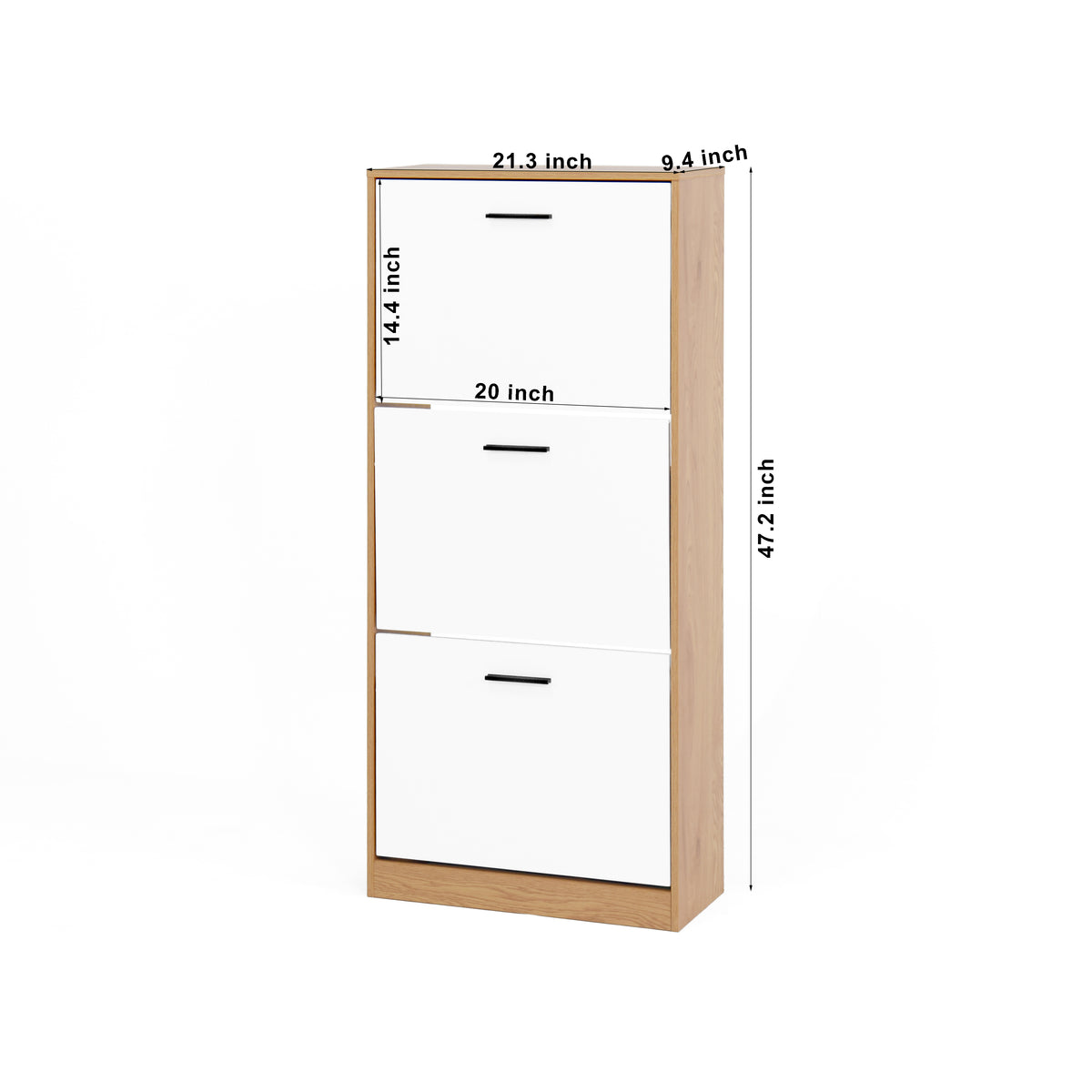 Shoe Storage Cabinet With 3 White Panel Flip Drawers, Freestanding Organizer For Entryway, Narrow Shoe Rack Cabinet 3 4 Spaces Natural Primary Living Space Particle Board