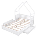 Wood Queen Size House Platform Bed With Guardrail And 2 Drawers, White Box Spring Not Required Queen White Wood Bedroom Bed Frame Solid Wood Mdf