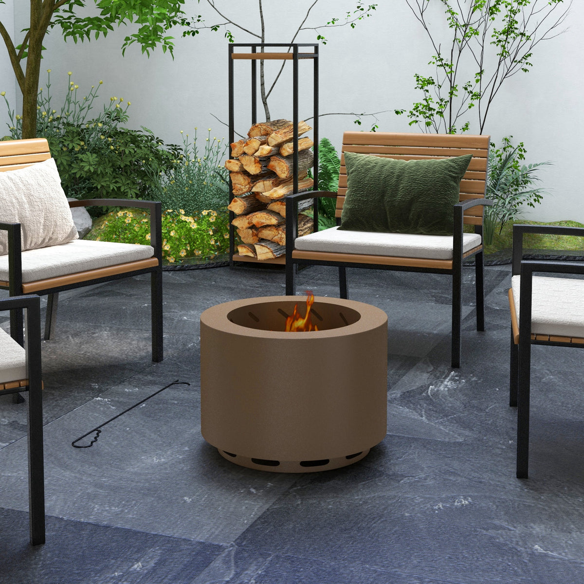 Outsunny Smokeless Fire Pit, 19" Portable Wood Burning Firepit With Poker, Low Smoke Camping Bonfire Stove For Backyard Patio Picnic, Stainless Steel, Bronze Bronze Steel