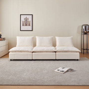 Mid Century Modern 3 Seater Sofa Couch For Living Room Modular Sectional Armless Sofa, Ultra Soft Chenille Fabric, Sturdy Frame, Comfortable And Stylish Furniture Beige Foam Chenille 2 Seat