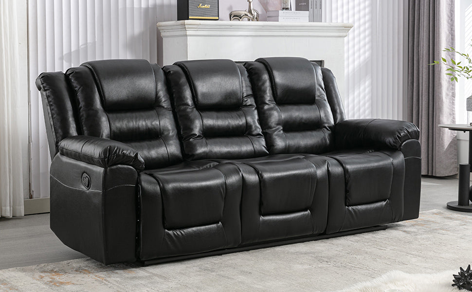 Home Theater Recliner Set Manual Recliner Chair With Wide Armrest, Two Built In Cup Holders For Living Room,Bedroom, Black Old Sku:Sg000760Aab Black Foam Pu Leather