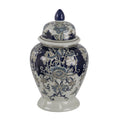 17 Inch Porcelain Ginger Jar With Lid, Vintage Blue And White Flower Design White Blue Polyresin