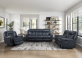 Modern Blue Dual Reclining Sofa With Center Drop Down Cup Holders,Faux Leather Upholstery, Usb Ports Living Room Furniture 1Pc Blue Faux Leather Wood Primary Living Space Modern Plywood,Solid Wood 3 Seat