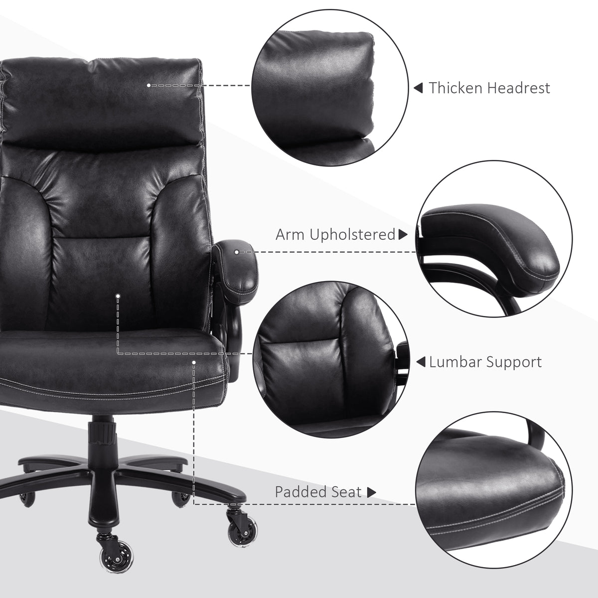 Vinsetto Heavy Duty Pu Leather Office Chair Hold Up To 400Lb, Black Black Pu Leather