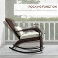 Outsunny Outdoor Wicker Adirondack Rocking Chair, Patio Rattan Rocker Chair With High Back, Seat Cushion, And Pillow For Garden, Porch, Balcony, Cream White White Rattan
