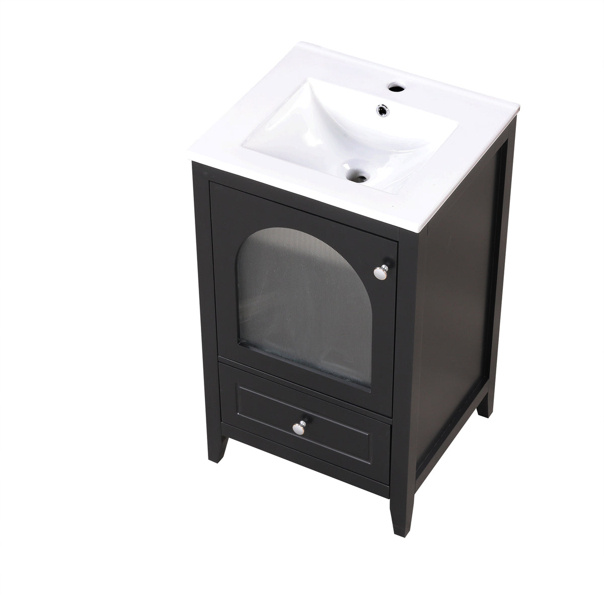 20" Bathroom Vanity With Sink, Bathroom Cabinet With Soft Closing Glass Door, A Drawer, Black Black Mdf