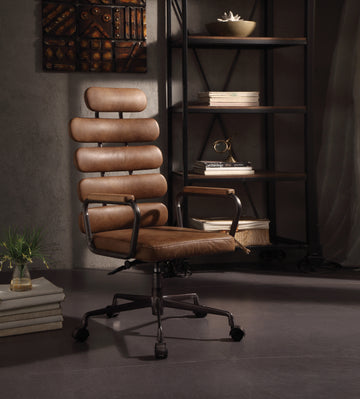 Retro Brown Swivel Office Chair With Pneumatic Lift Caster Wood Solid Brown Office Office Chairs Solid Back Swivel Genuine Leather