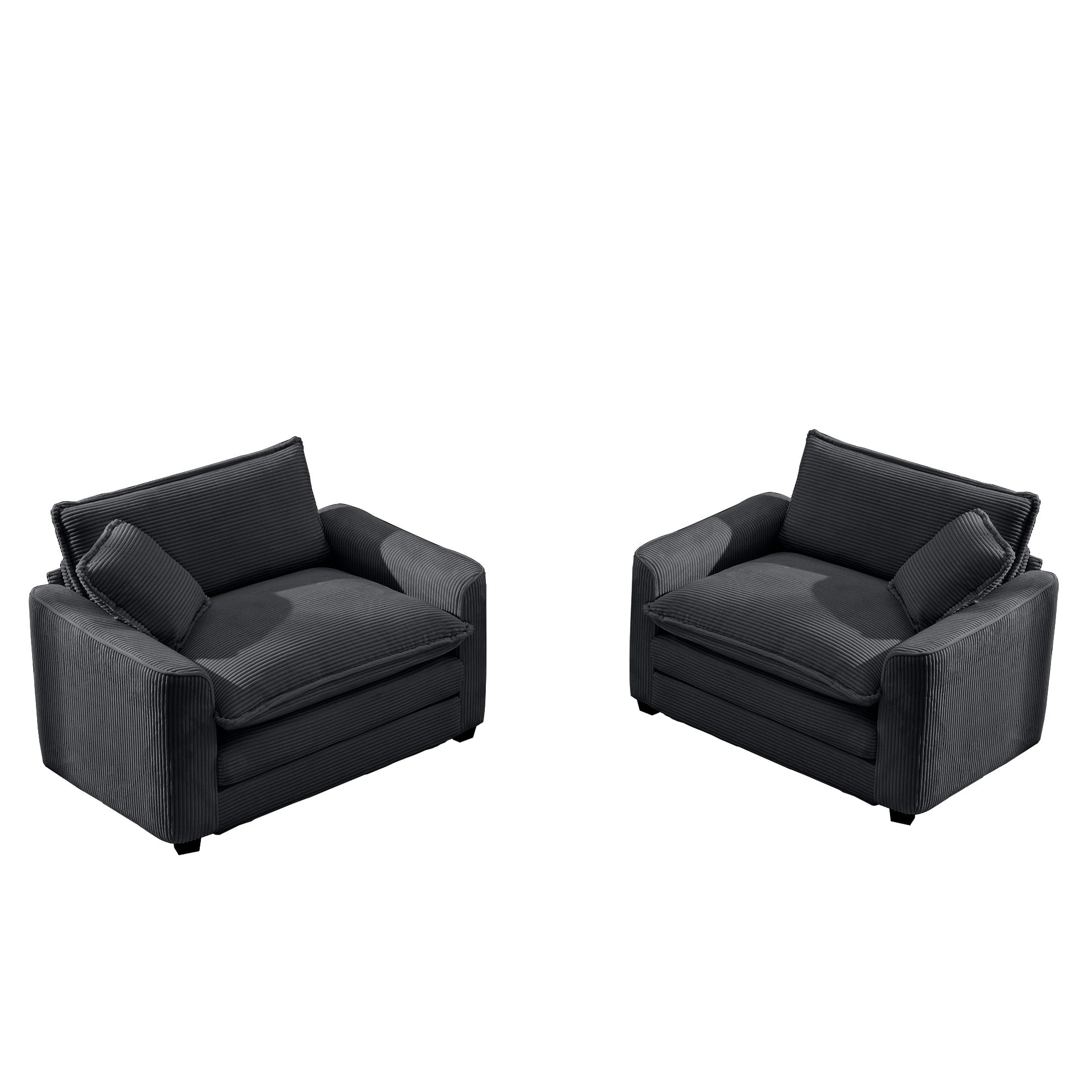 Luxurious And Sophisticated Deep Seated Sofa Set With Two Single Chairs In Grey Corduroy Fabric, Suitable For Bedroom And Office Grey Corduroy 2 Seat