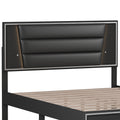 Queen Size Pu Upholstered Bed, Headboard With Led Light Strips And Sparkling Shiny Decoration, No Box Spring Required, Black Queen Black Pu