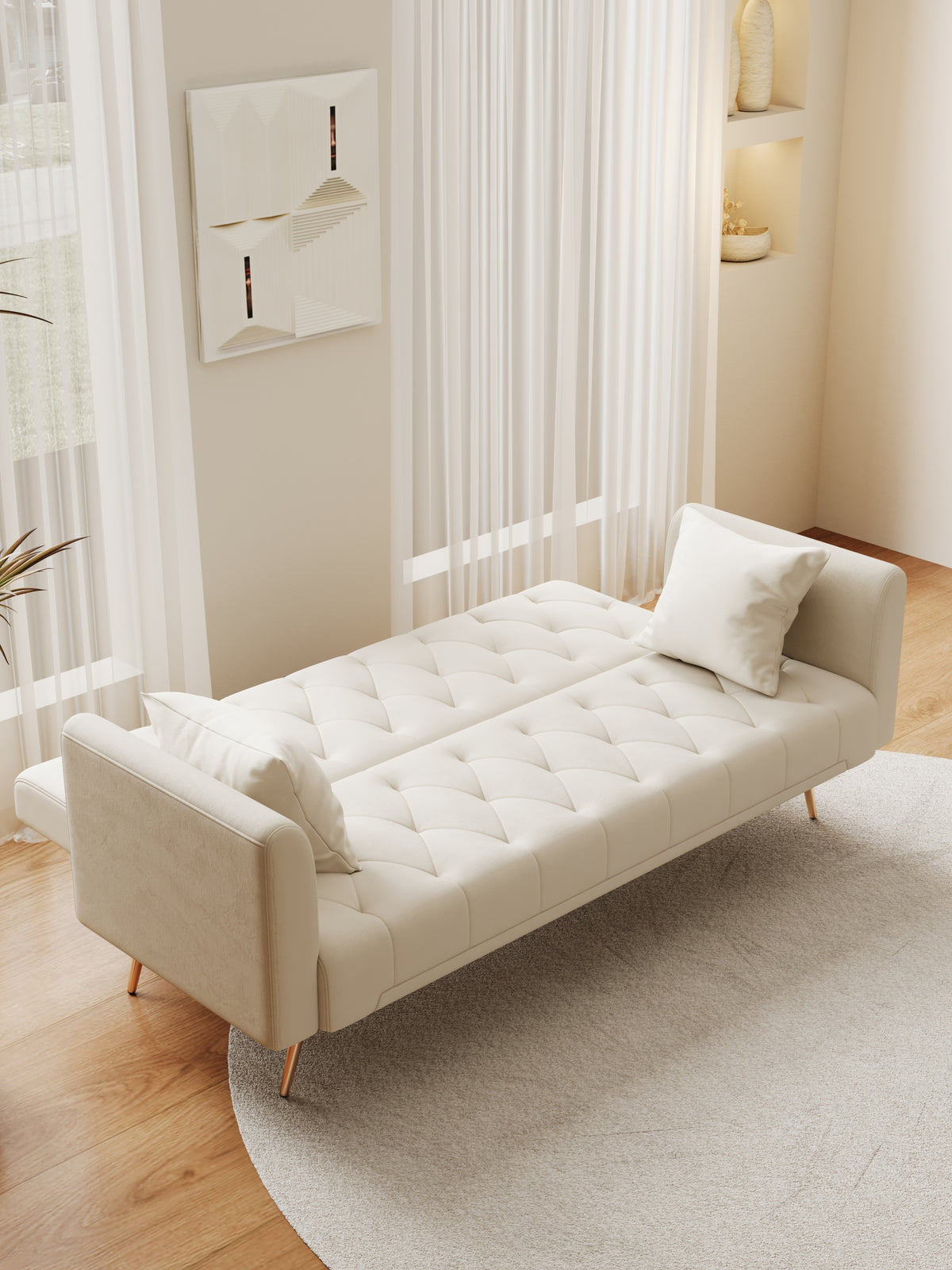 71 Inch Convertibleseat Sofa, American Retro Beige Velvet, Suitable For Small Living Room, Bedroom, Office Beige Velvet 2 Seat
