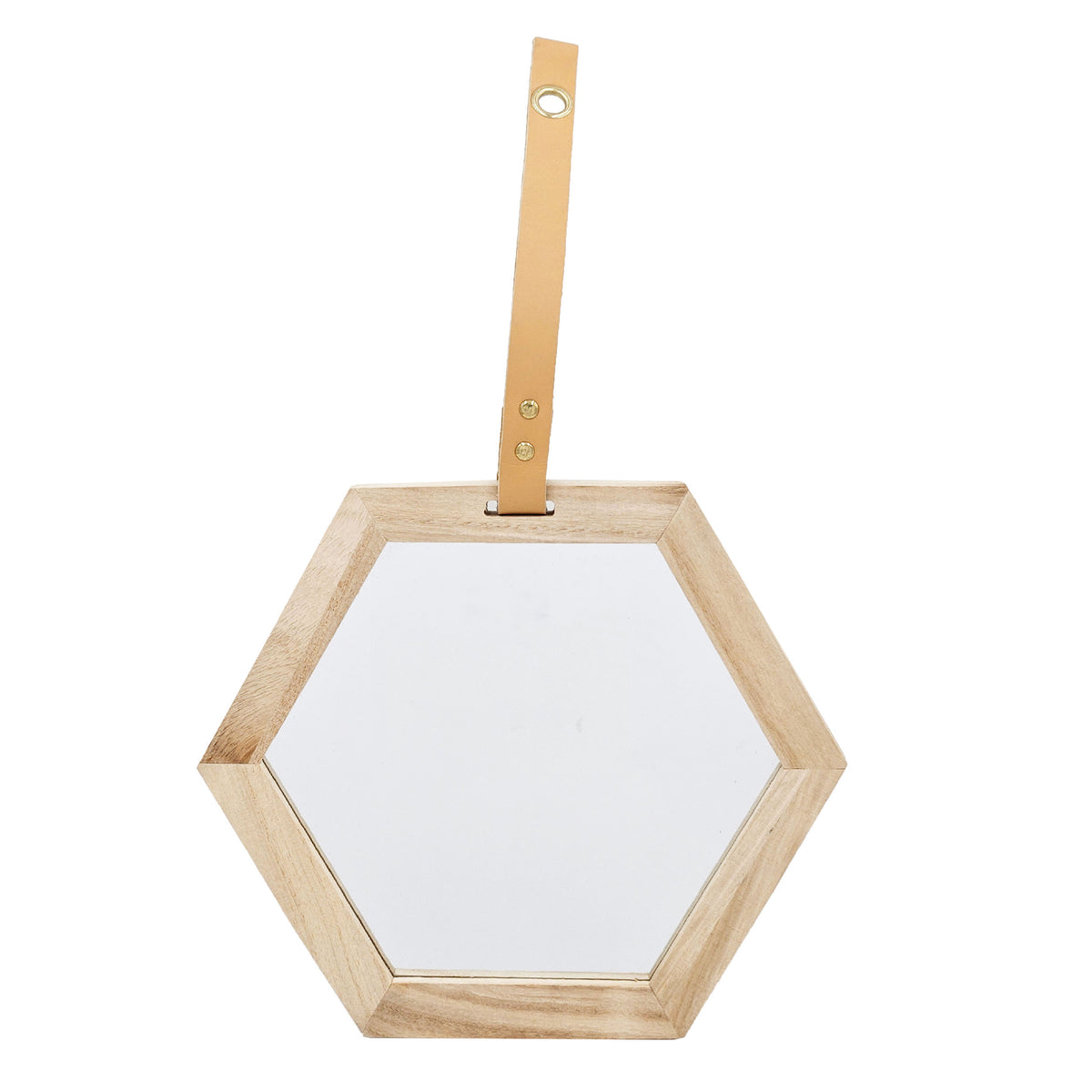Harlan Hexagon Mirror, 11X10" Beige Brown Wood Glass