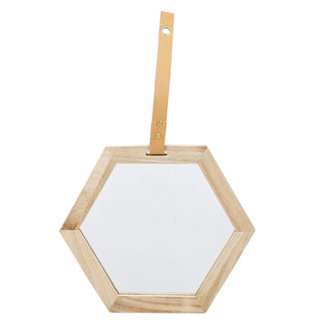 Harlan Hexagon Mirror, 11X10" Beige Brown Wood Glass