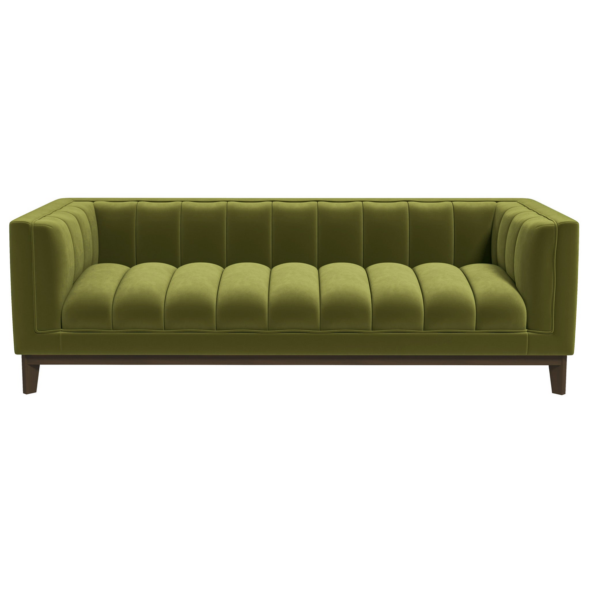 Melissa Mid Century Green Velvet Modern Sofa Dark Green,Green Brown Velvet Wood Primary Living Space Tufted Back Mid Century Modern Foam Solid Wood,Velvet 3 Seat