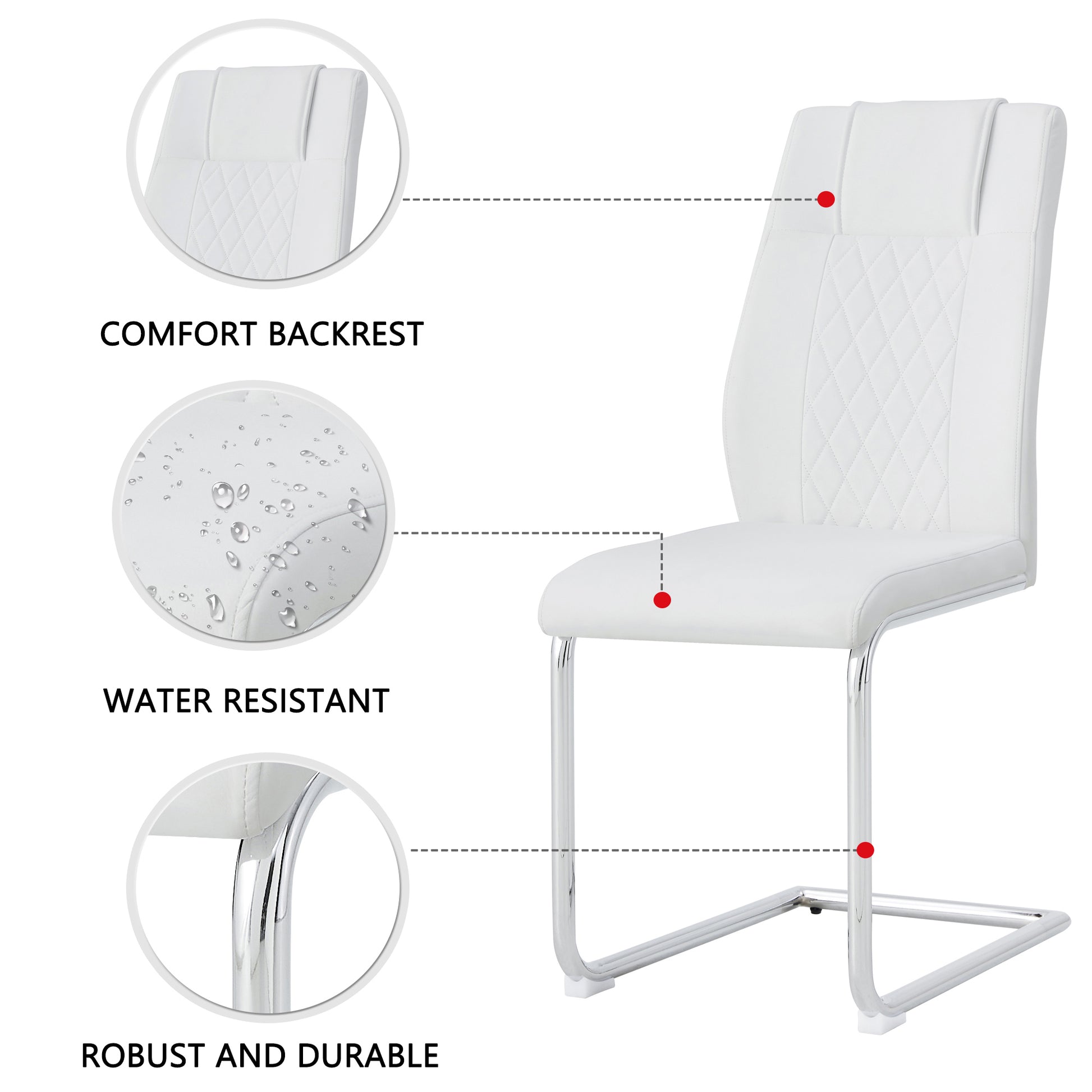 Table And Chair Set, Large Modern Rectangular Glass Table, Can Accommodate 6 8 People, Equipped With A 0.39 Inch Tempered Glass Tabletop And Mdf Table Legs.Paired With Comfortable And Soft Chairs. White Mdf Glass