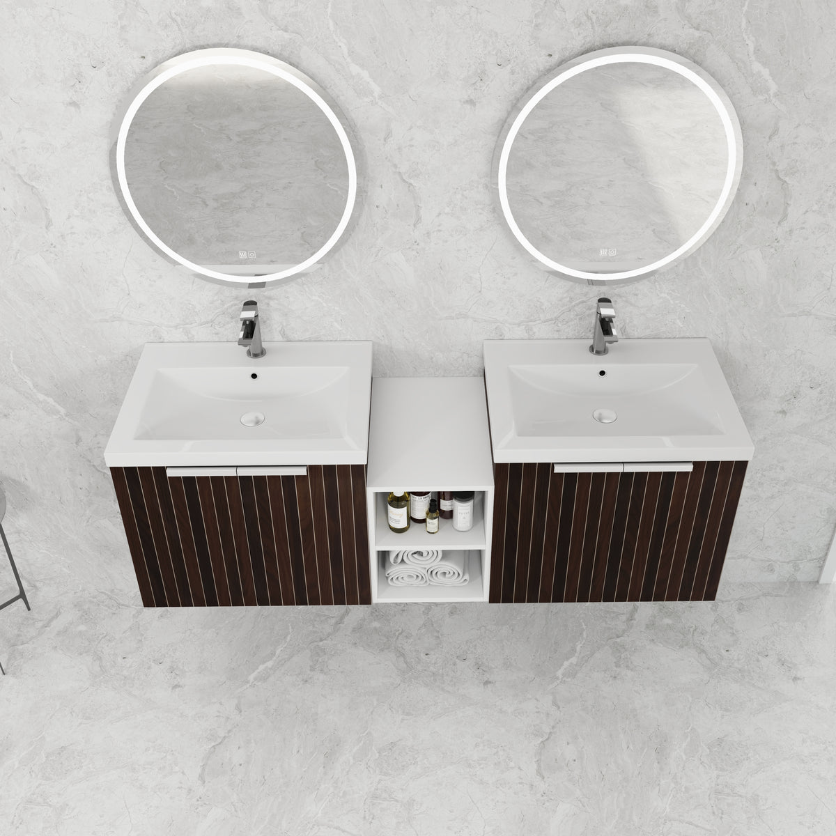 60 Inch Soft Close Doors Bathroom Vanity With Sink, A Small Storage Shelves, 24" And 12" Combination Cabinet, Kd Packing Silver Brown Stripe Bathroom Modern Plywood