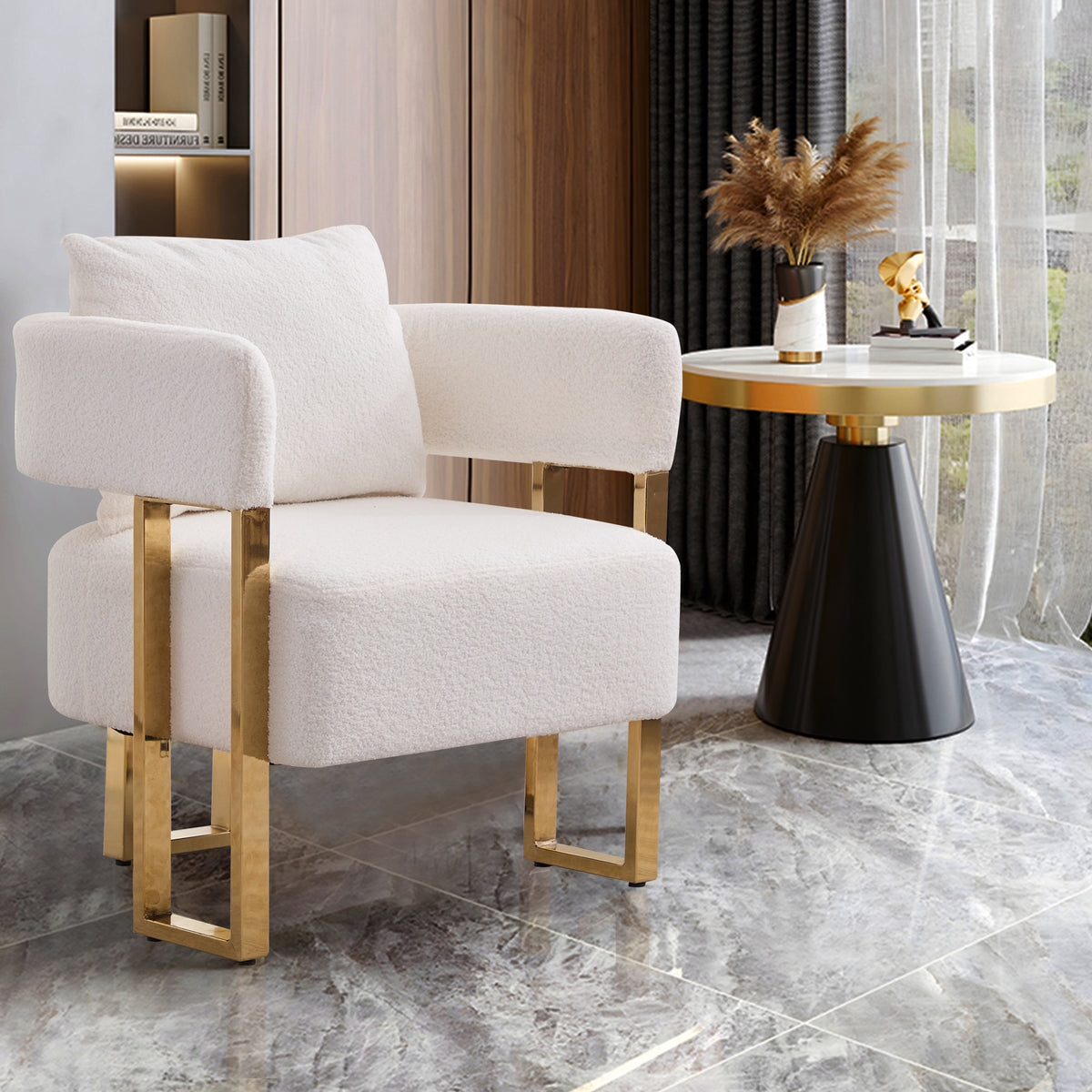 Ts Teddy Velvet Upholstered Metal Foot Sofas White Gold Teddy 1 Seat