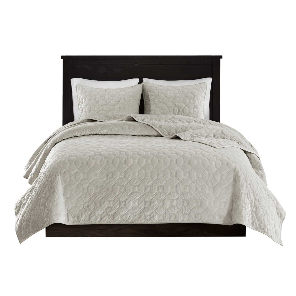3 Piece Velvet Quilt Set Ivory King Cal King King Ivory Cotton