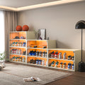 Off White Led Light Shoe Box Three Layers With Glass Doors Freestanding 3 4 Shelves Off White Study Built In Lighting American Design,American Traditional,Antique Wood Glass