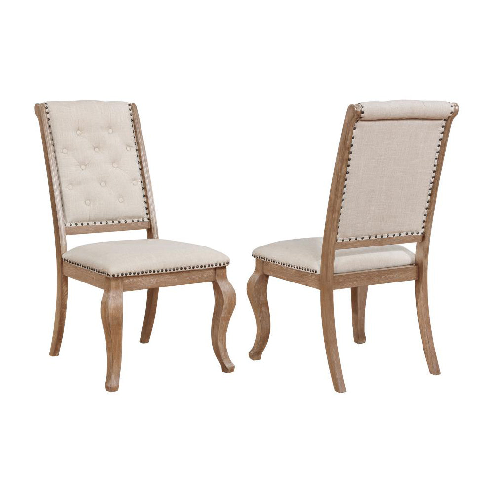 Set Of 2 Cream Fabric Upholstered Dining Chairs, Barley Brown Solid Cream Brown Dining Room Rectangular Dining Chairs Tufted Back Set Of 2 Fabric,Mdf