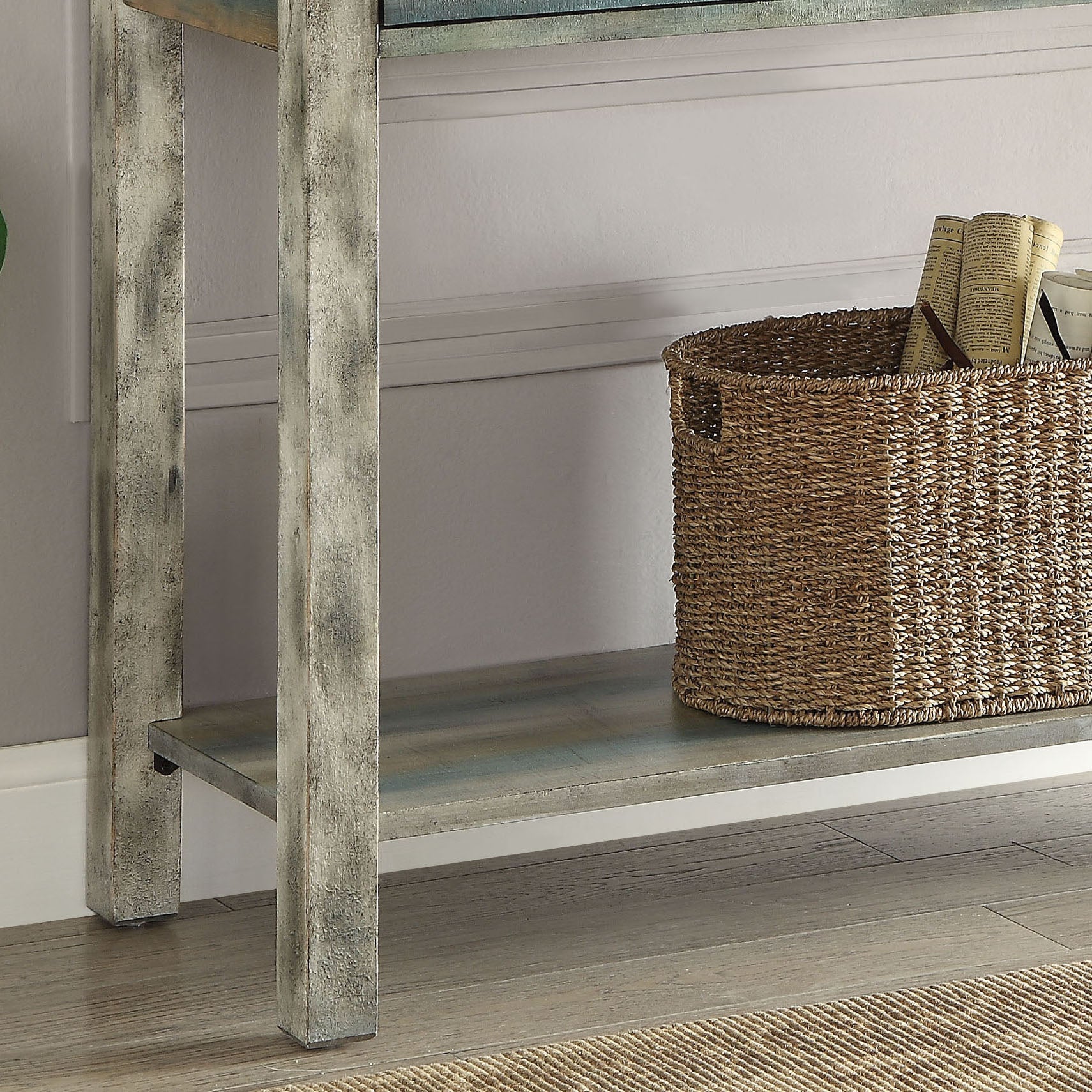 Antique Grey And Teal 3 Drawer Console Table Antique Gray Primary Living Space Vintage Drawers Rectangular Wood