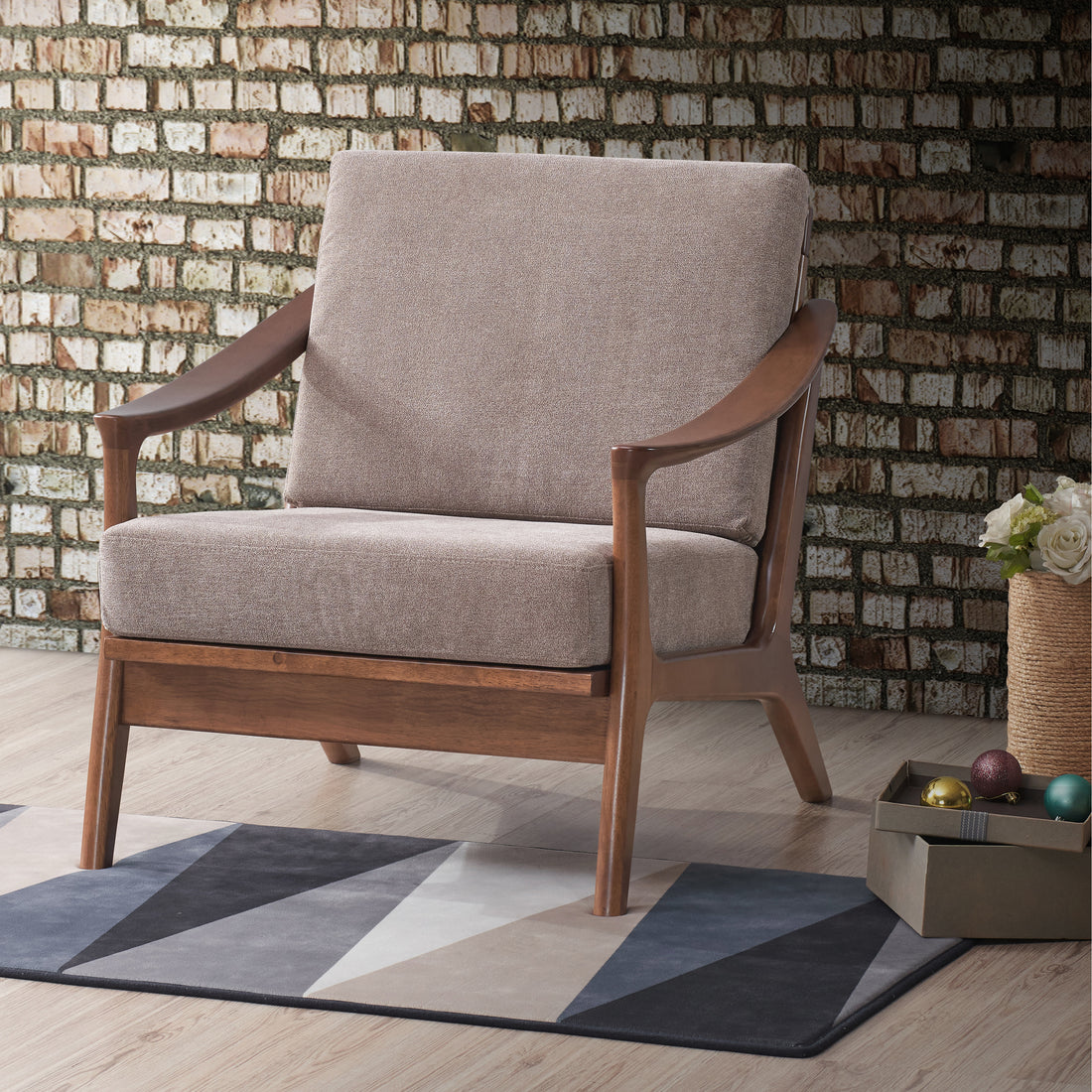 Light Brown And Brown Accent Chair With Removable Cushion Brown Primary Living Space Modern Wood Fabric