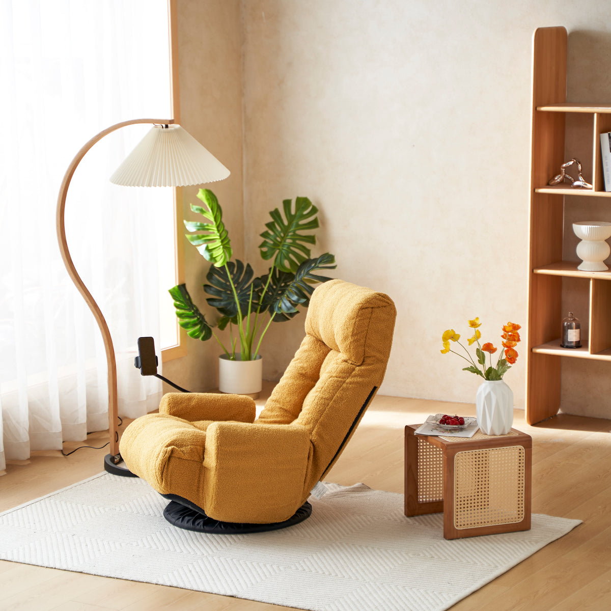 Adjustable Head And Waist, Game Chair, Lounge Chair In The Living Room, 360 Degree Rotatable Sofa Chair,Rotatable Seat Leisure Chair Deck Chair Yellow Metal Soft Cotton Metal