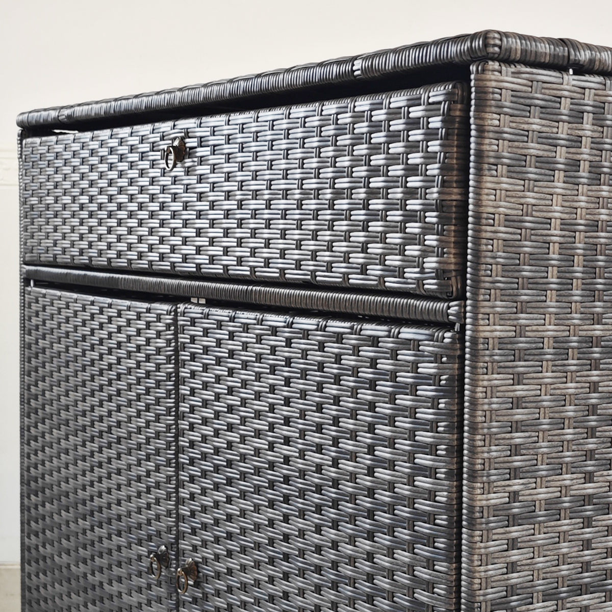 Outsunny Outdoor Towel Rack & Pool Toy Cabinet, Hot Tub Accessory Storage, Freestanding Pe Rattan Wicker Cabinet With Drawer For Indoor, Outdoor Swimming Pool, Spa, Gray Grey Steel