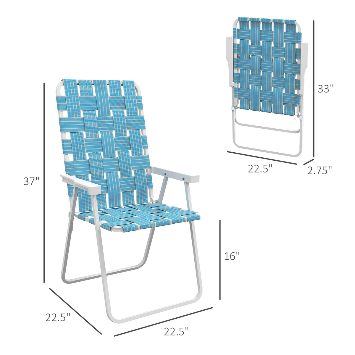 Outsunny Set Of 2 Patio Folding Chairs, Classic Outdoor Camping Chairs, Portable Lawn Chairs For Camping, Garden, Pool, Beach, Backyard W Armrests, Blue Blue Steel