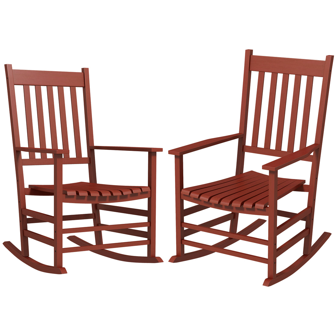 Outsunny Outdoor Rocking Chair Set Of 2, Patio Wooden Rocking Chair With Smooth Armrests, High Back For Garden, Balcony, Porch, Supports Up To 352 Lbs., Wine Red Red Fabric Metal