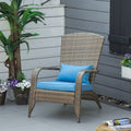 Outsunny Patio Wicker Adirondack Chair, Outdoor All Weather Rattan Fire Pit Chair W Soft Cushions, Tall Curved Backrest And Comfortable Armrests For Deck Or Garden, Sky Blue Blue Steel