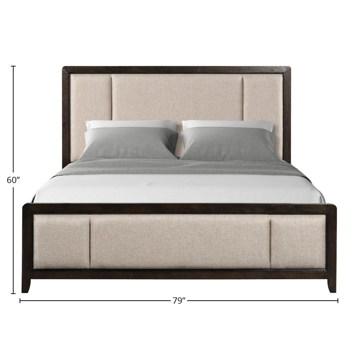 Queen Upholstered Headboard & Footboard Antique Brown Wood Finish With Traditional Styling Box Spring Required Queen Beige Solid Wood Mdf