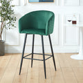 Counter Height Bar Stool, Set Of 2, Black Metal Legs, Velvet Upholstered For Pub, Restaurant, Kitchen Island Green Green Fabric Metal