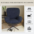 360 Swivel Accent Chair, Modern Chenille Lounge Chair With Faux Leather And Black Metal Base Frame, Comfortable Reading Chair For Small Spaces, Living Room, Bedroom, Reading Corner, Office, Navy Blue Black,Navy Blue Brown Primary Living Space American