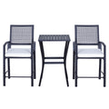 Outsunny 3Pcs Patio Bar Set With Soft Cushion, Rattan Wicker Outdoor Furniture Set For Backyards, Lawn, Deck, Poolside Black Steel