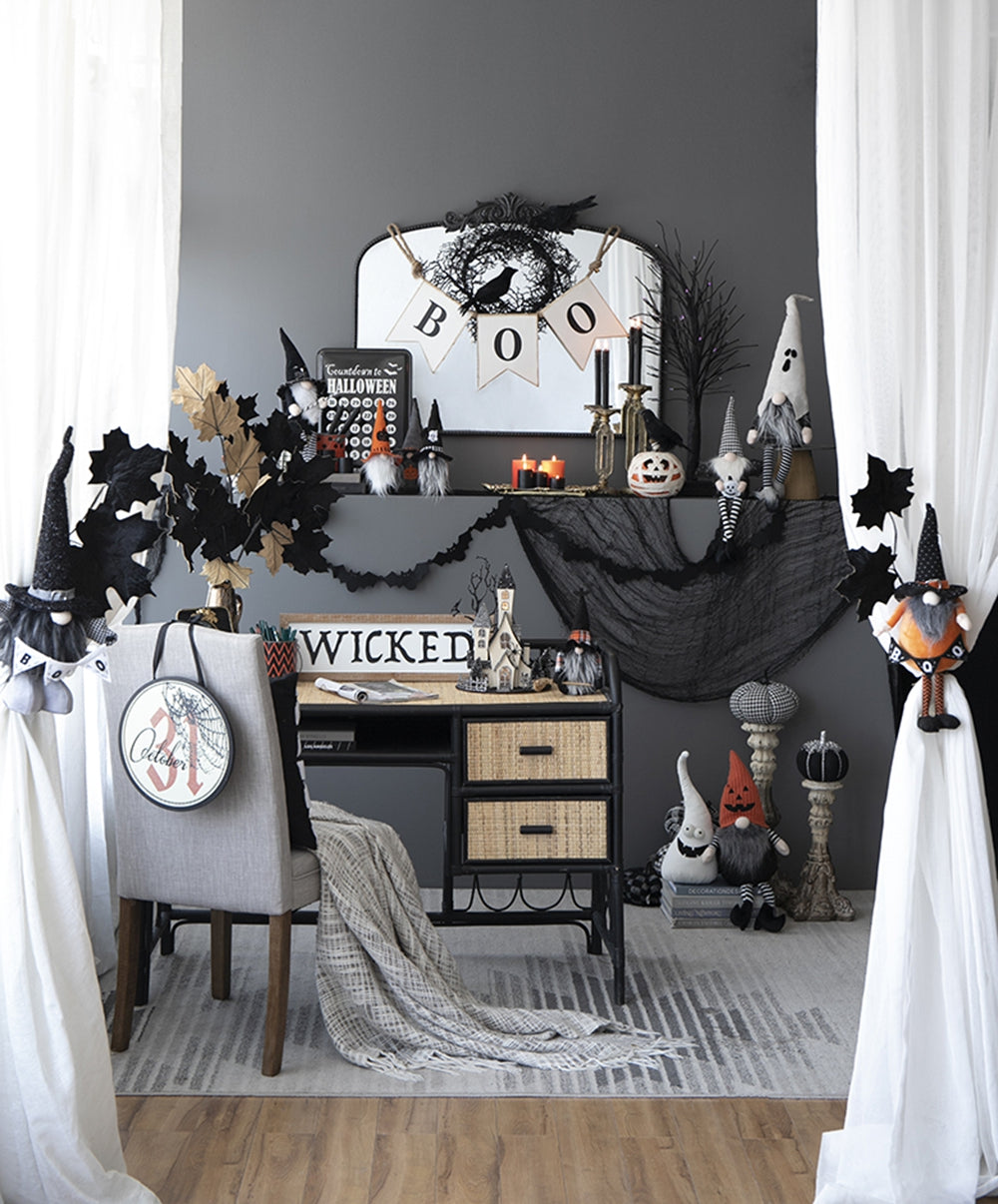 7X7X7.5" Fabric Pumpkin Decor, For Holiday Halloween Decoration Black,White Polyester