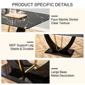 Table And Chair Set, Modern Dining Table, Patterned Table Top And Black Mdf Table Legs, Soft And Comfortable Dining Chair, Perfect For Dinner, Meetings, Home And Office Decor White Black Mdf Glass