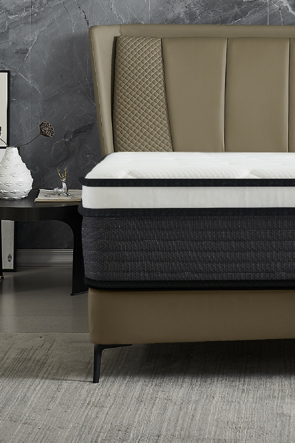 Hybrid 10 Inch Queen Mattress In A Box, Pillow Top Bed Cushion Withand Hypoallergenic Design, Medium Firm For Lumbar Support White Gray Foam Spring Queen