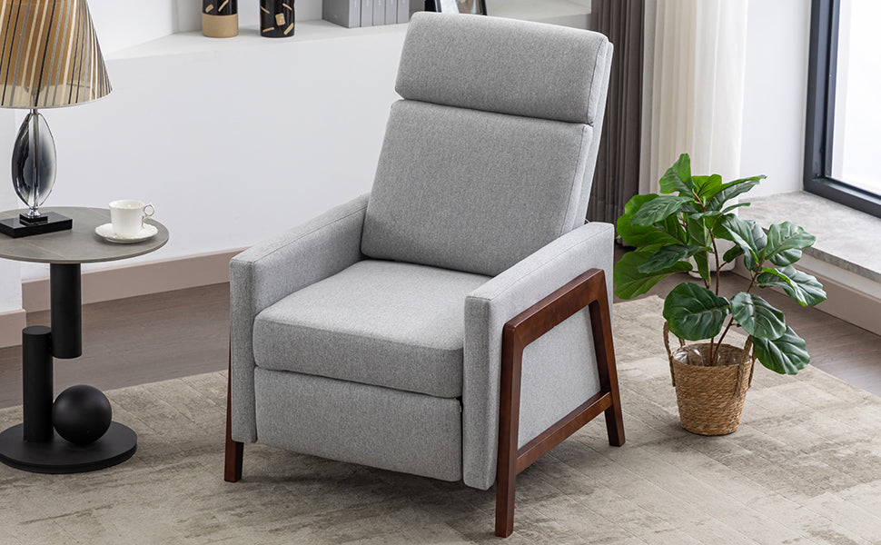 Set Of Two Wood Framed Upholstered Recliner Chair Adjustable Home Theater Seating With Thick Seat Cushion And Backrest Modern Living Room Recliners,Gray Gray Linen