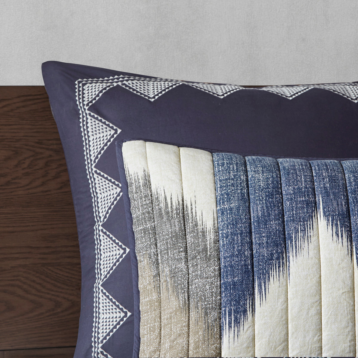 3 Piece Printed Cotton Quilt Set Navy King Cal King King Navy Cotton