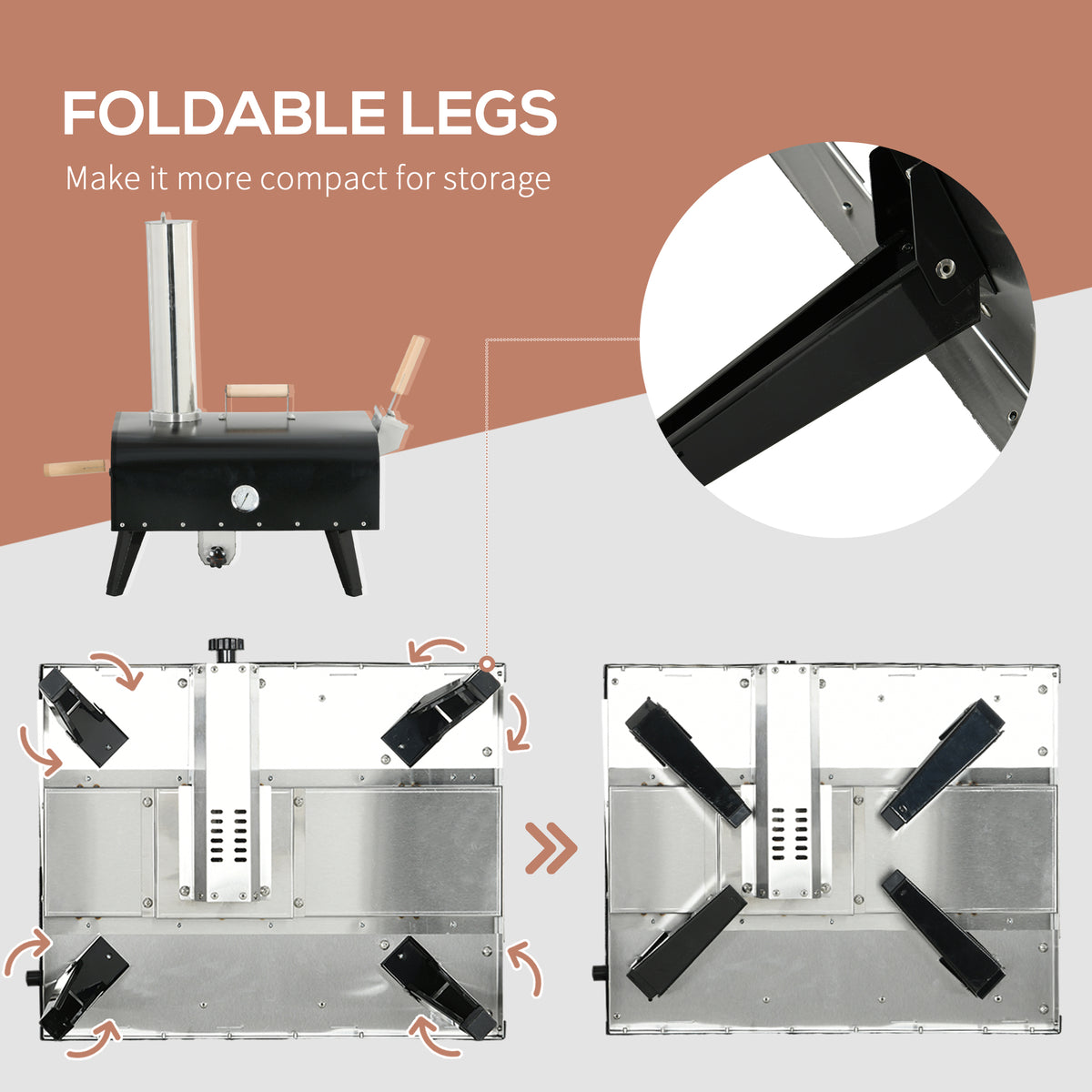 Outsunny Outdoor Pizza Oven With 12" Rotating Stone, Peel And Cover, Portable Pellet Wood Fired Pizza Maker With Foldable Legs, Stainless Steel Pizza Grill For Outside, Backyard, Outdoor Kitchen Black Steel