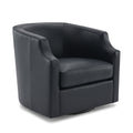 Emmett Midnight Blue Top Grain Leather Swivel Glider Barrel Chair Blue Foam Leather