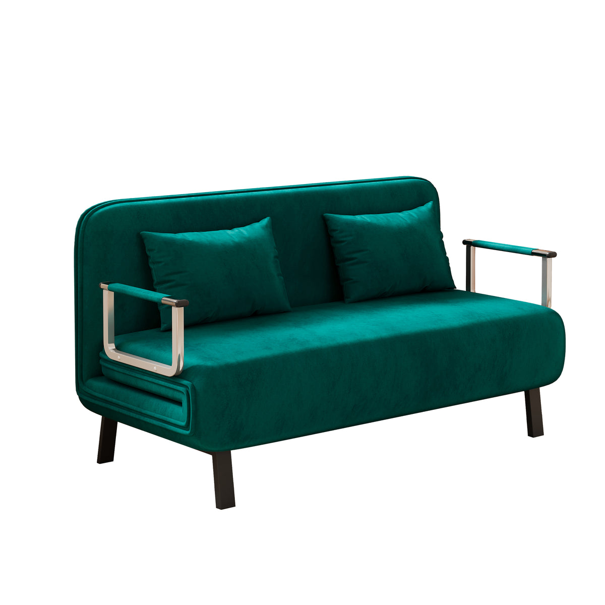 Velvet Antique Green 55 Convertible Chair Bed, Tri Fold Sofa Bed With Adjustable Backrest & Pillow, Leisure Chaise Lounge Couch With Sturdy Steel Frame For Home & Office, Comfortable Sleeper Chair Antique Green Velvet Metal Primary Living Space Medium