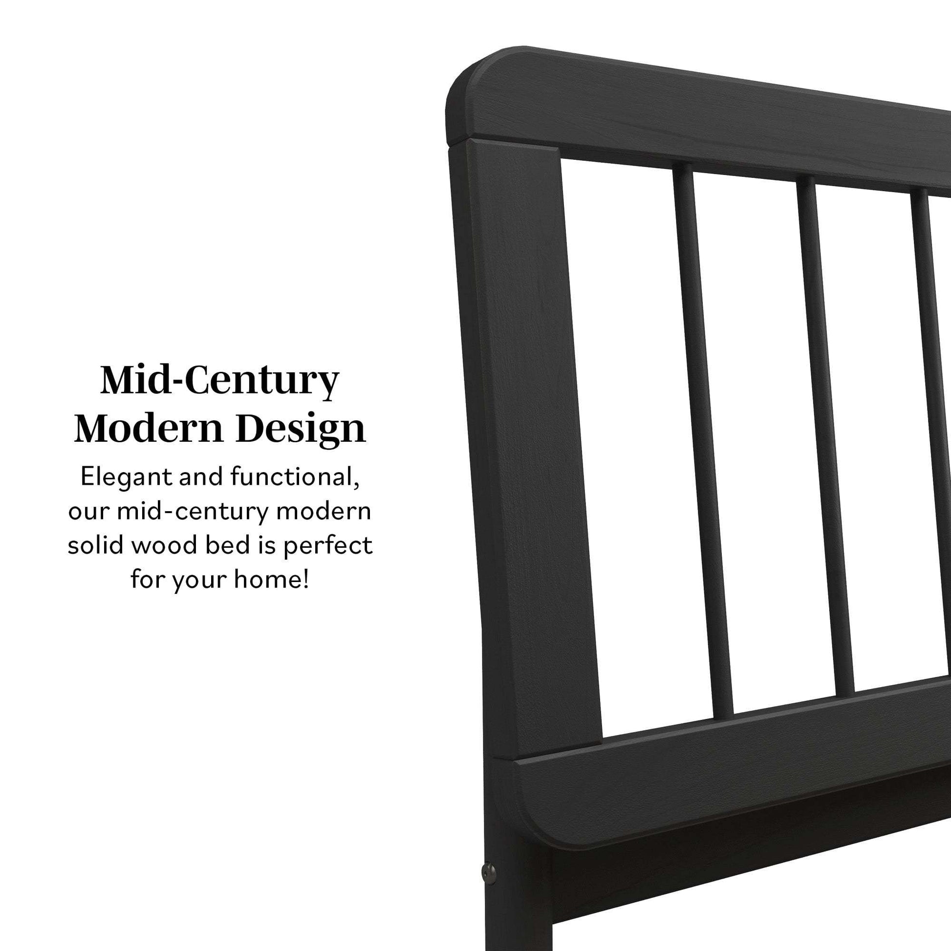 Mid Century Modern Solid Wood King Spindle Bed Black King Black Pine Pine