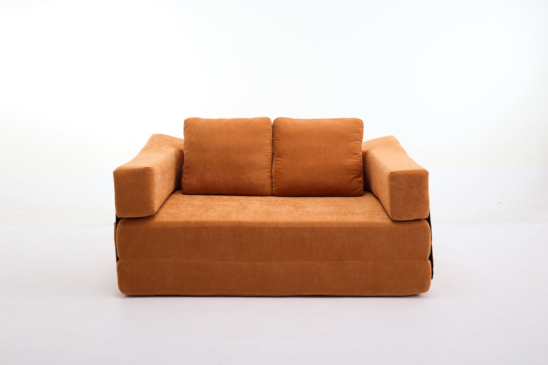 Modern Minimalist Sofa, Fold Out Sofa Bed, Convertible Chair Floor Couch & Sleeping Mattress For Living Room, Bedroom, Apartment, Removable Backrest, Orange Orange Chenille Soft Vintage Chenille 2 Seat