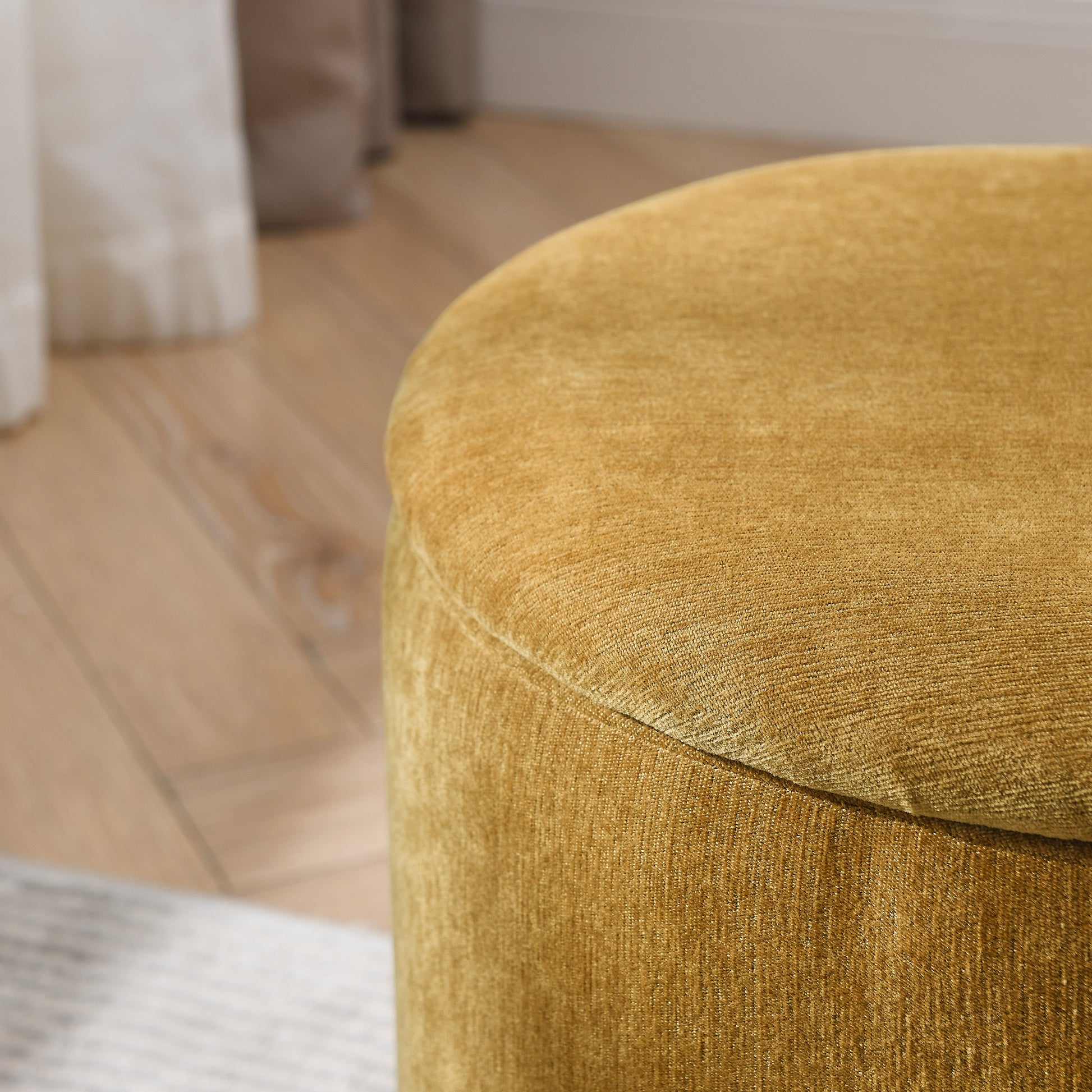 2 Piece Set Round Chenille Storage Ottoman, Equipped With A Drum Shaped Small Stool, Storage Space, And Mdf Made Desktop Panel Dark Yellow 23.62"X23.62"X16.53" Dark Yellow Chenille