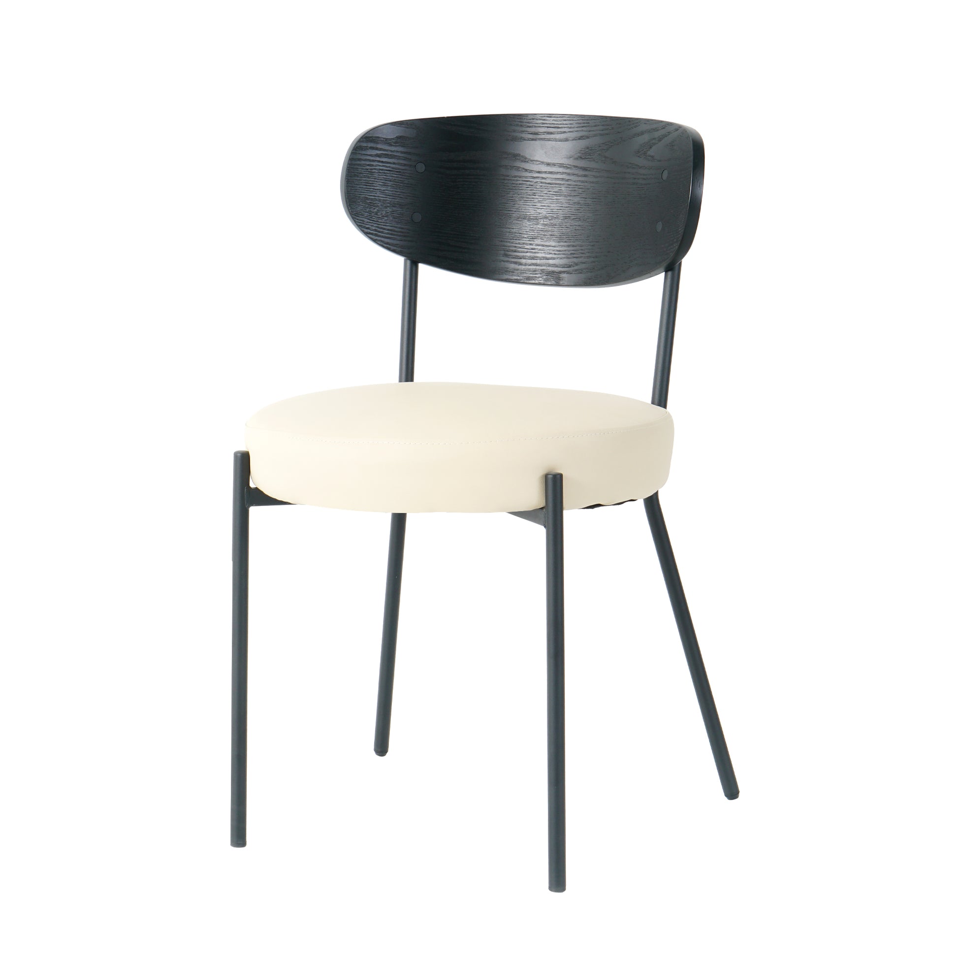 Modern Grey Simple Pu Dining Chair Upholstered Chair Family Bedroom Stool Back Dressing, Black Round Table Set, Bentwood Covered With Ash Veneer Chair Back, Chair Black Metal Legs Set Of 5 Black Mdf