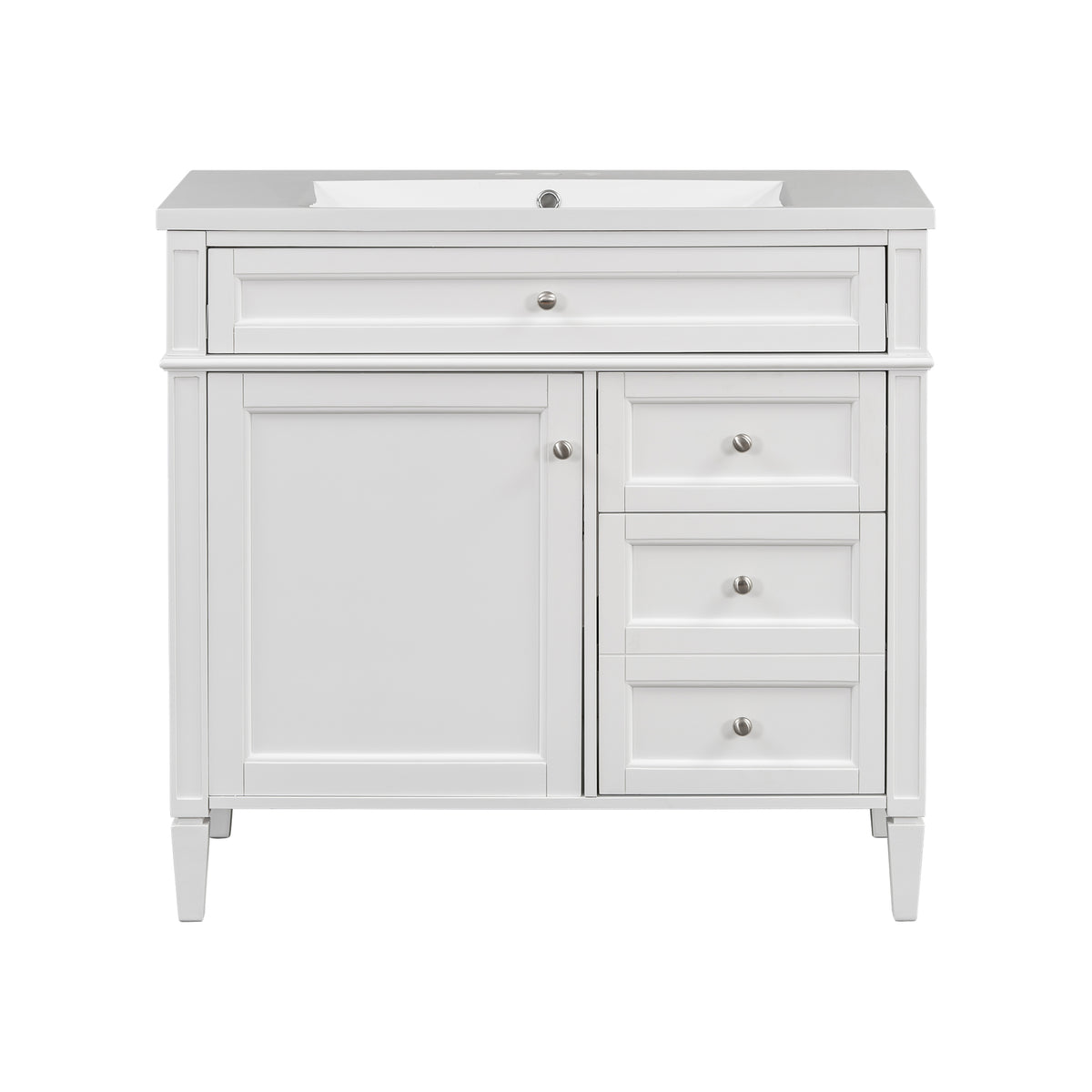 36'' Bathroom Vanity With Top Sink, Modern Bathroom Storage Cabinet With 2 Drawers And A Tip Out Drawer, Single Sink Bathroom Vanity White Bathroom Solid Wood Mdf Resin