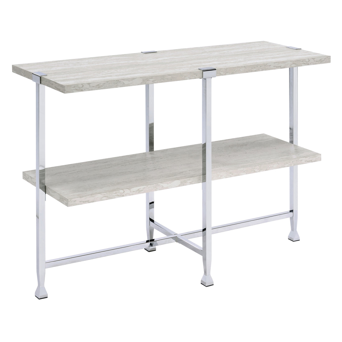 White Oak And Chrome Sofa Table With 1 Shelf Oak Modern Shelves Rectangular Wood Metal